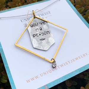"You're my person" hand-stamped necklace. Handmade jewelry by Unique Twist Jewelry.