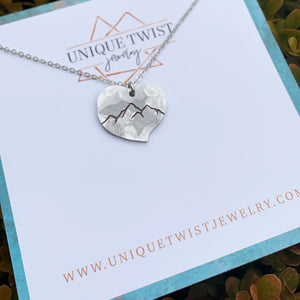 Mountain Love Hand-Stamped Necklace. Handmade jewelry by Unique Twist Jewelry.