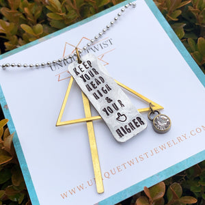 "Keep your head high and your middle finger higher" Hand-Stamped Necklace. Handmade jewelry by Unique Twist Jewelry.