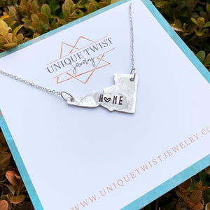 State "Home" Hand-Stamped necklace on state of your choice. Idaho. Handmade jewelry by Unique Twist Jewelry.