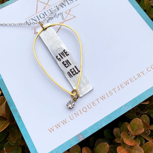 "Give em hell" hand-stamped necklace. Handmade jewelry by Unique Twist Jewelry.
