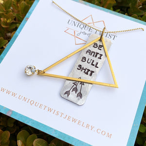"Be Anti Bullshit" Hand-Stamped Charm Necklace. Handmade fashion accessories by Unique Twist Jewelry.