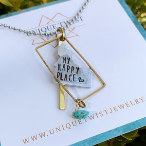 "My Happy Place" State Hand-Stamped Necklace. Handmade jewelry by Unique Twist Jewelry.