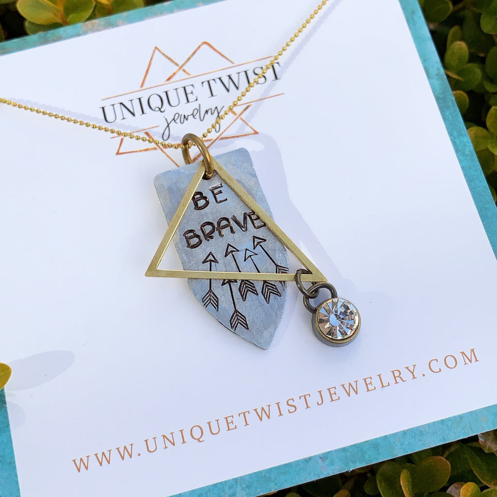 "Be Brave" Hand-Stamped Necklace. Handmade fashion accessories by Unique Twist Jewelry.