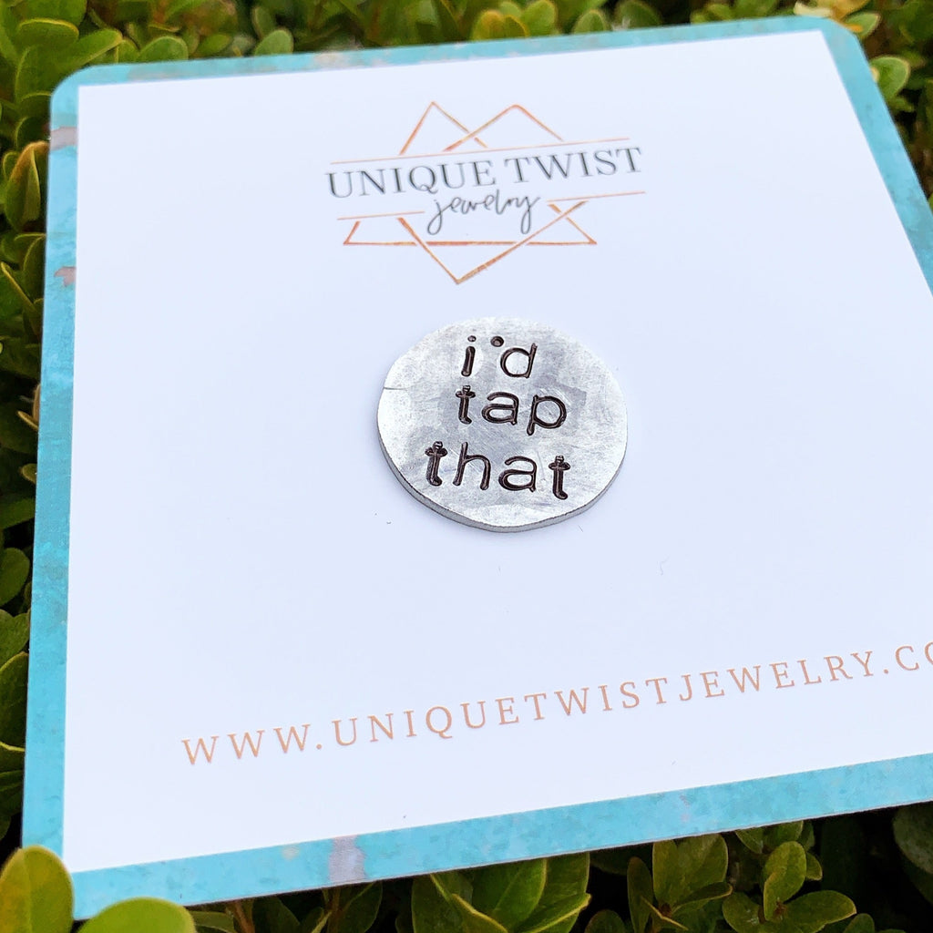 "I'd Tap That" Hand-Stamped Golf Ball Marker. Handmade jewelry by Unique Twist Jewelry.