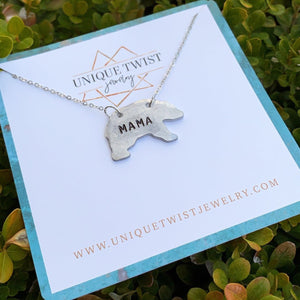 Aluminum "Mama Bear" Hand-Stamped Necklace. Handmade jewelry by Unique Twist Jewelry.