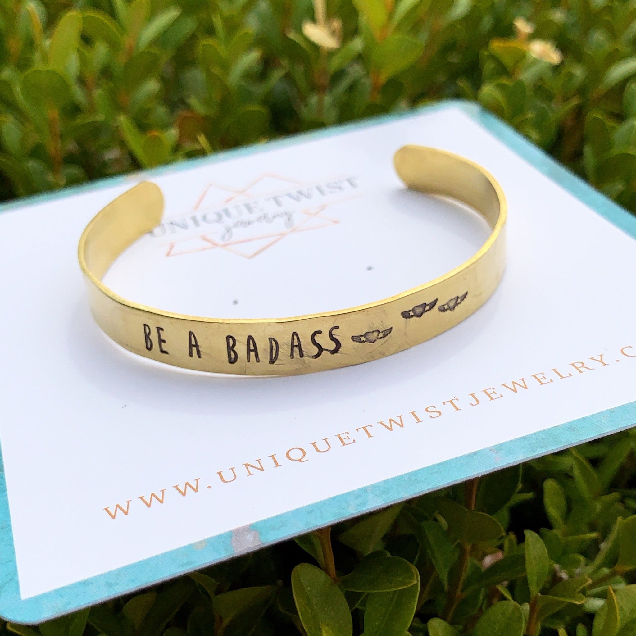 Brass "Be a Badass" Hand-Stamped Cuff Bracelet. Handmade fashion accessories by Unique Twist Jewelry.