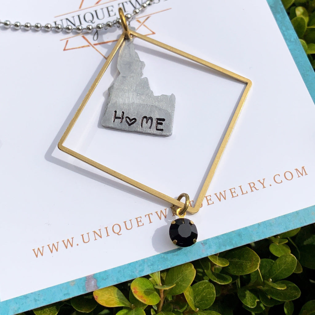 "No Place like Home" Hand-Stamped State Necklace. Handmade jewelry by Unique Twist Jewelry.