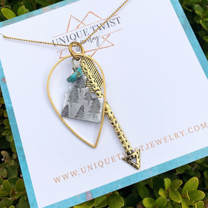 Hand-Stamped trees on state of your choice necklace. Handmade jewelry by Unique Twist Jewelry.