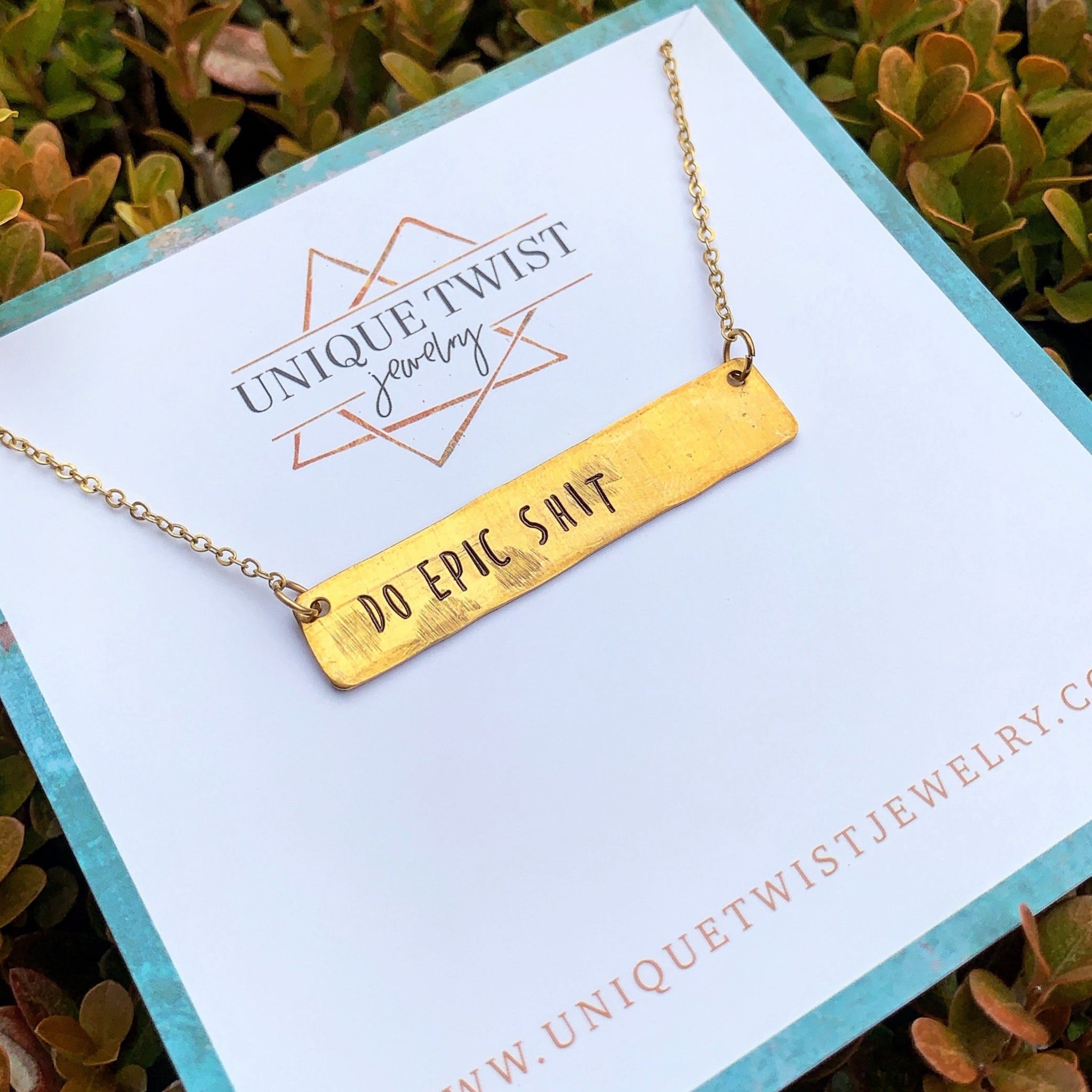 "Do Epic Shit" Handstamped Bar Necklace. Handmade jewelry by Unique Twist Jewelry.