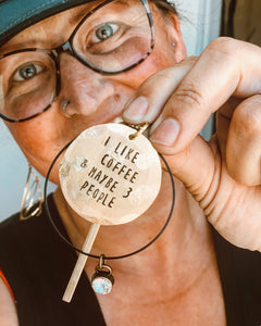 "I Like Coffee and Maybe 3 People" Hand-Stamped Necklace. Handmade jewelry by Unique Twist Jewelry.
