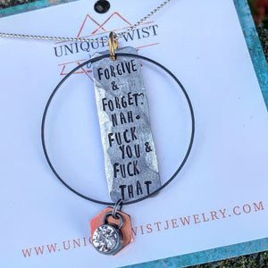 "Forgive and Forget" Hand-Stamped Necklace. Handmade jewelry by Unique Twist Jewelry.