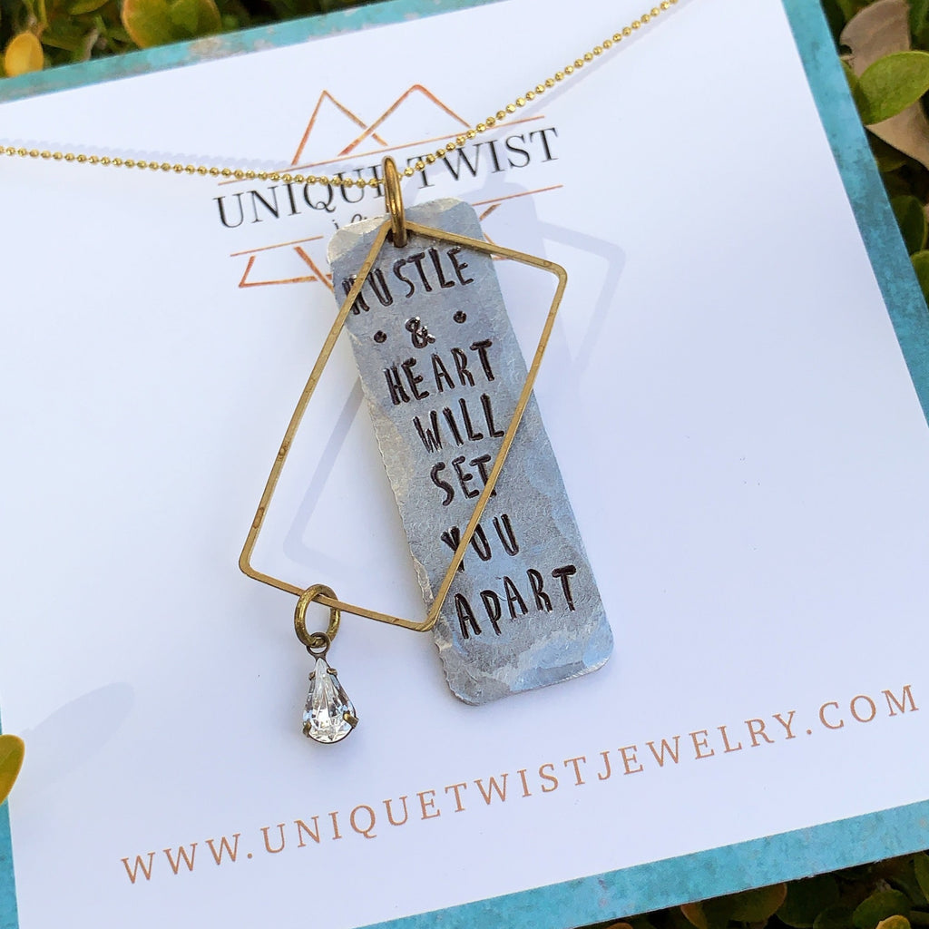 "Hustle & Heart will set you Apart" Hand-Stamped Necklace