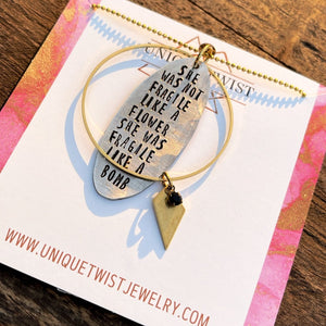 “Fragile Like a Bomb" Hand-Stamped Pendant Necklace